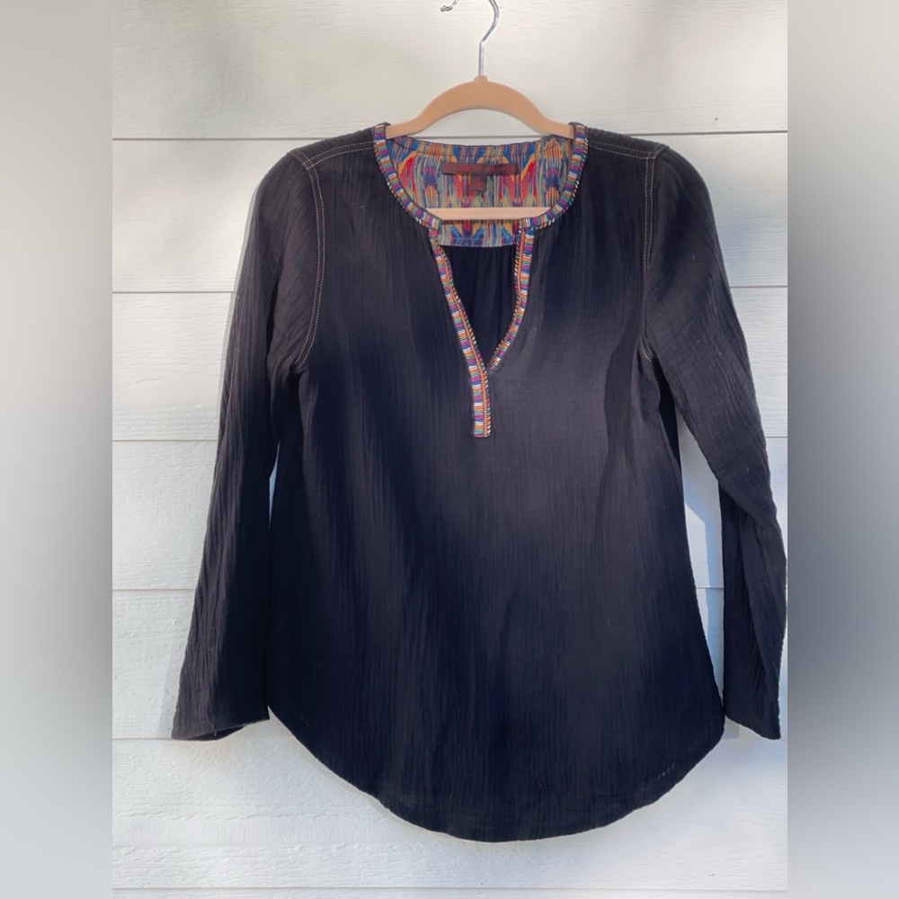 Black Anthropologie blouse with embroidered detailing. Size small.